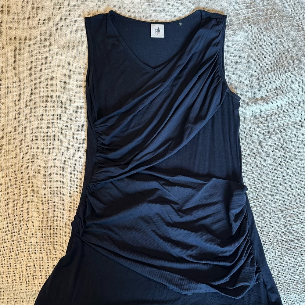 CAbi Navy Blue Draped Cowl Neckline Short Sleeves top Style# 887 EUC